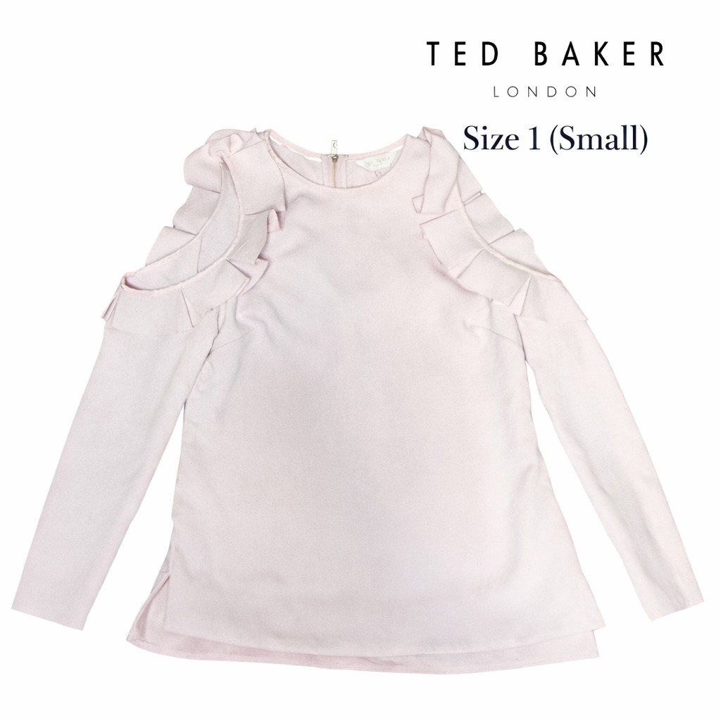 Ted Baker London Steffe Cold Shoulder Ruffle Top Dusty Pink Size 1 Small
